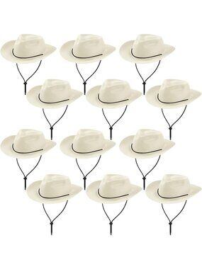 Men's Ivory White Plastic Felt Wide Brimmed Western Cowgirl Cowboy Hat 12 Pieces